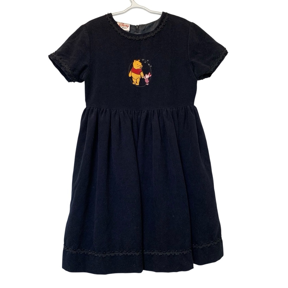 DISNEY | 90’s Winnie The Pooh Black Velvet Dress Corset Back Girls Size 7/8